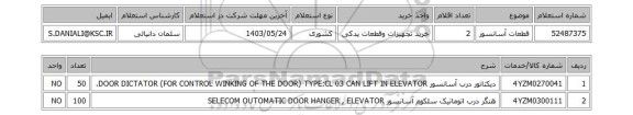 استعلام قطعات آسانسور