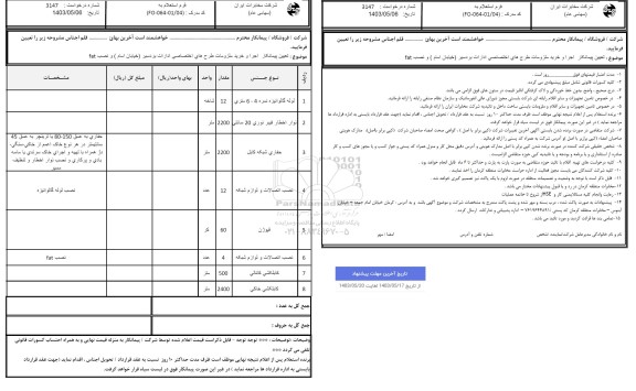 استعلام تعیین پیمانکار اجرا و خرید ملزومات طرحهای اختصاصی ادارات 