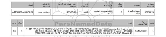 استعلام پمپ آب گریز از مرکز