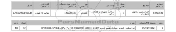 استعلام فنر اسکرین / تحویل اضطراری