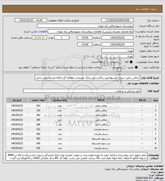 استعلام صافی دیالیز -سوزن فیستولا-پودر رناکارت-پودر رنابگ
توضیحات مطالعه گردد/کالا مشابه/تولید داخل