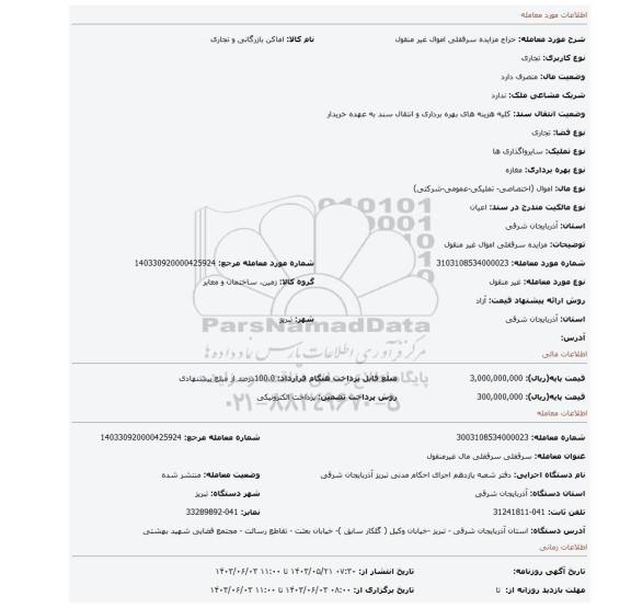 مزایده، مزایده سرقفلی  اموال غیر منقول