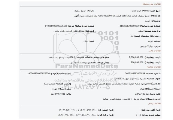 مزایده، خودرو