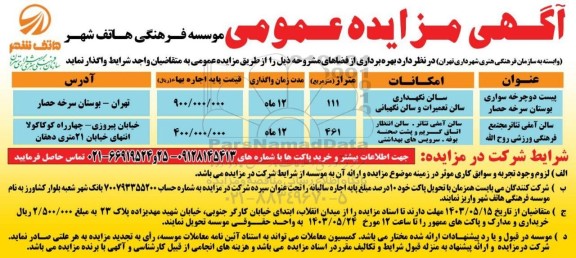 مزایده عمومی بهره برداری از فضاهای....