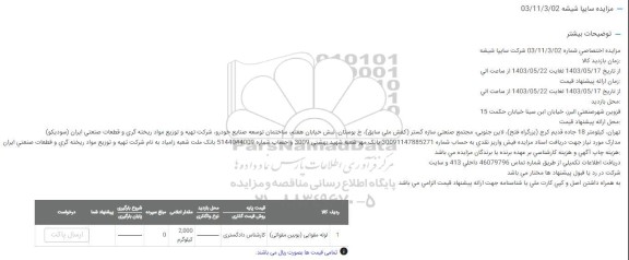 مزایده لوله مقوایی (بوبین مقوایی)