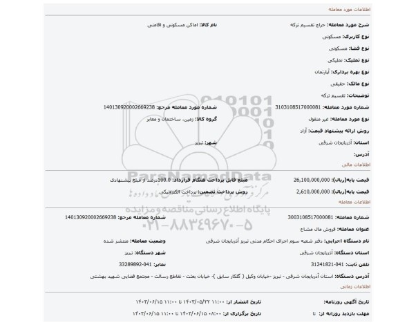 مزایده، تقسیم ترکه