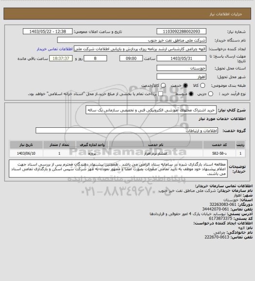 استعلام خرید اشتراک محتوای آموزشی الکترونیکی فنی و تخصصی سازمانی یک ساله