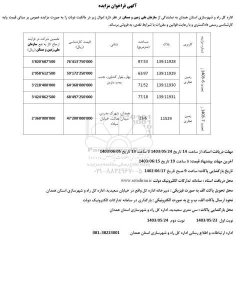 مزایده فروش زمین تجاری - نوبت دوم