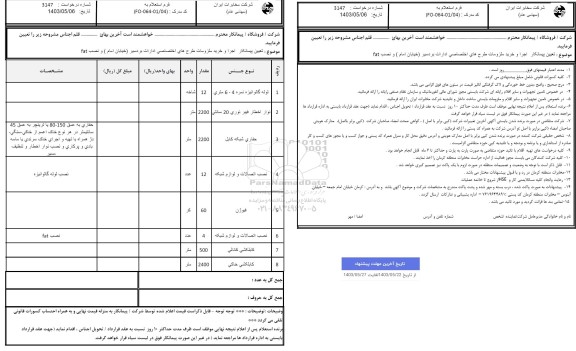 استعلام تعیین پیمانکار اجرا و خرید ملزومات طرح های اختصاصی ادارات