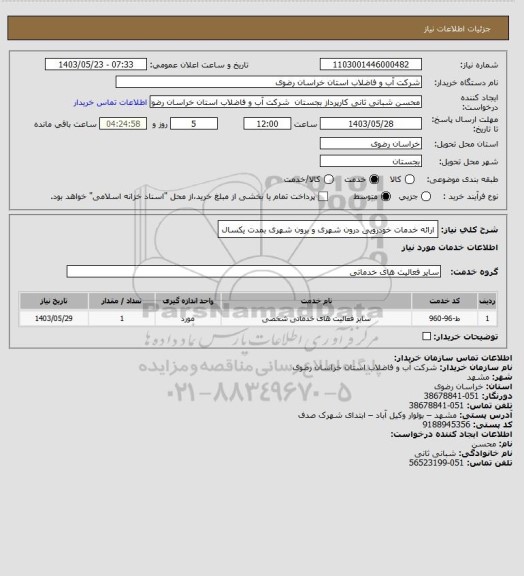 استعلام ارائه خدمات خودرویی درون شهری و برون شهری بمدت یکسال