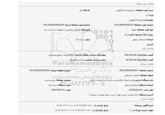 مزایده، قیرحلب17کیلویی