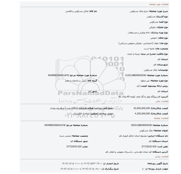 مزایده، ملک مسکونی