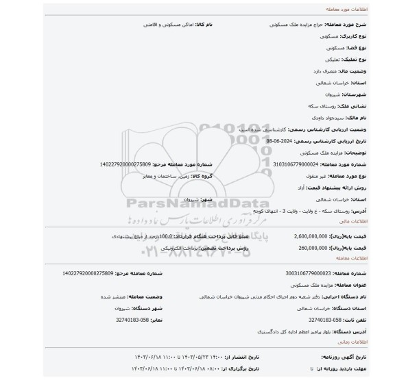 مزایده، مزایده ملک مسکونی