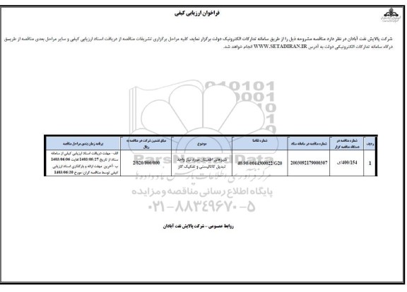 فراخوان ارزیابی کیفی شیرهای اطمینان مورد نیاز واحد تبدیل کاتالیستی و تفکیک گاز