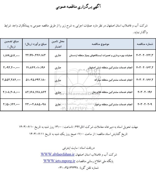 مناقصه عملیات بهره برداری و تعمیرات ایستگاههای ...