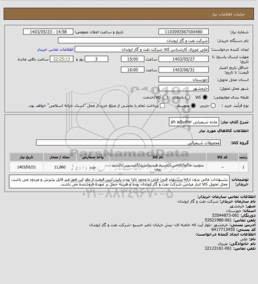 استعلام ماده شیمیایی ph adjuster