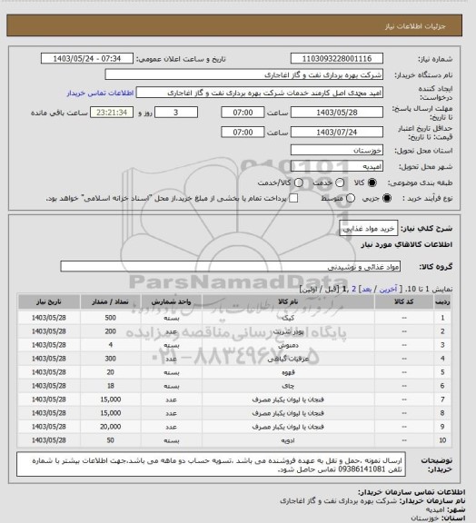 استعلام خرید مواد غذایی