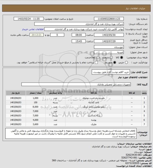 استعلام خرید 7قلم نوشت افزار طبق پیوست.