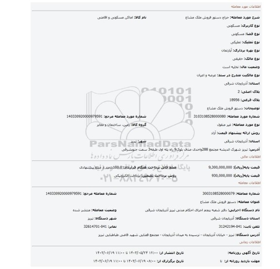 مزایده، دستور فروش ملک مشاع