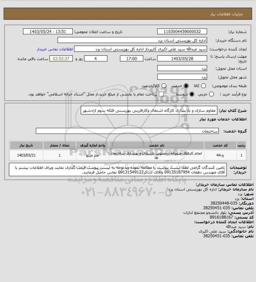 استعلام مقاوم سازی و باز سازی کارگاه اشتغال وکارافرینی بهزیستی فلکه سوم ازادشهر