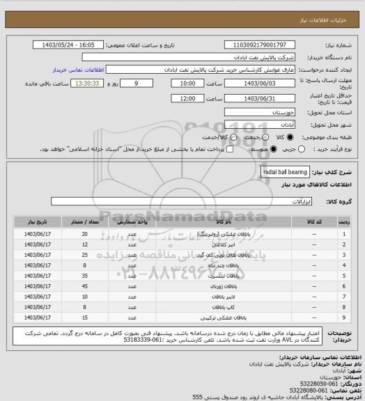 استعلام radial ball bearing