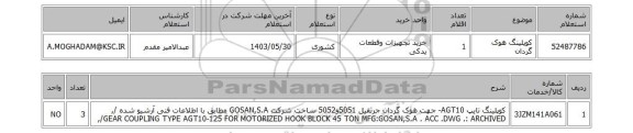 استعلام کوپلینگ هوک گردان