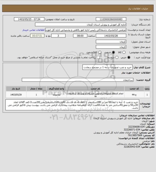 استعلام خرید و نصب تجهیزات درجه 1 در مجتمع سعادت