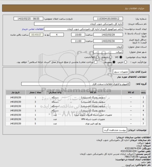 استعلام تجهیزات سرور