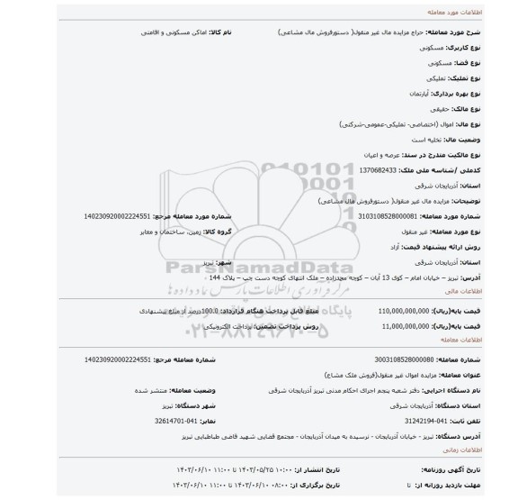 مزایده، مزایده مال غیر منقول( دستورفروش مال مشاعی)