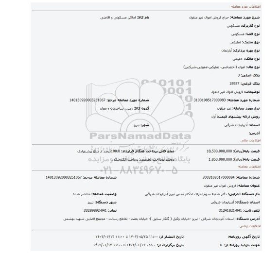 مزایده، فروش اموال غیر منقول