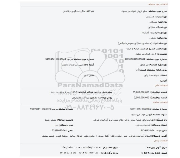 مزایده، فروش اموال غیر منقول