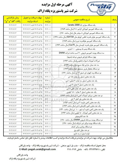 مزایده فروش وسیله نقلیه و اقلام مازاد و مستعمل...