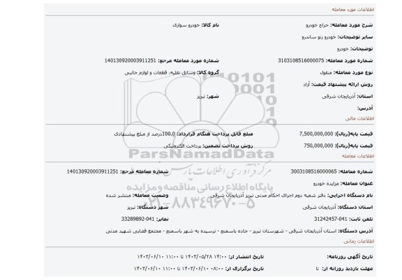 مزایده، خودرو