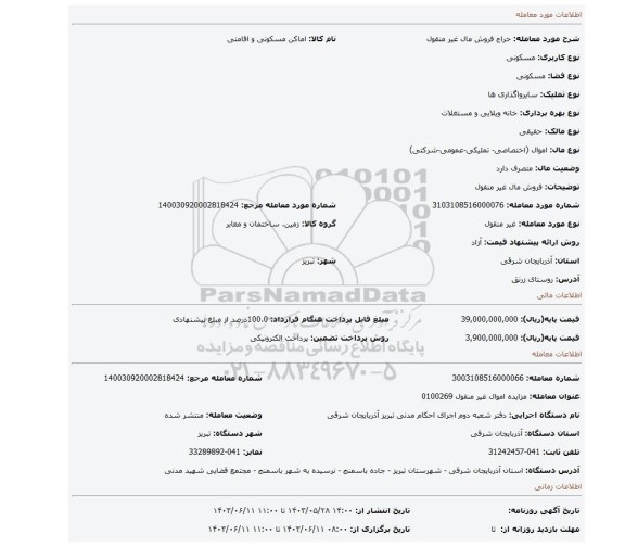 مزایده، فروش مال غیر منقول