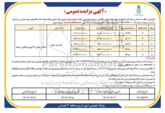 مزایده فروش املاک 