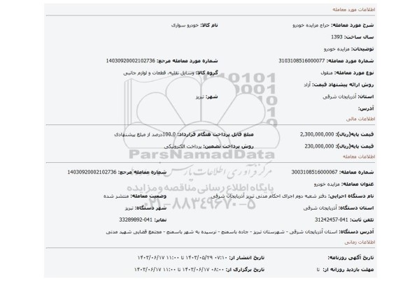 مزایده، مزایده خودرو