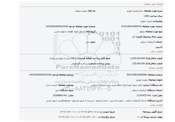 مزایده، مزایده خودرو