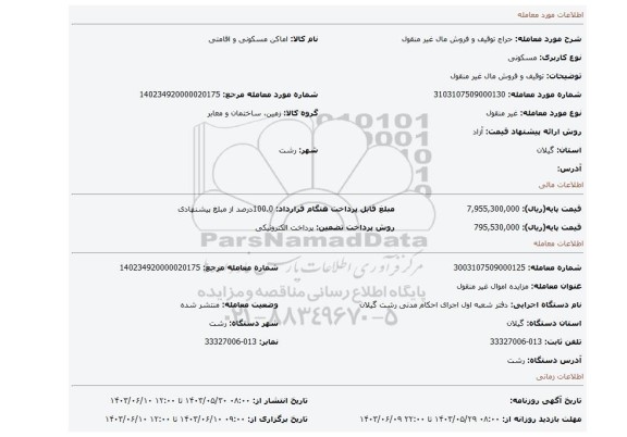 مزایده، توقیف و فروش مال غیر منقول