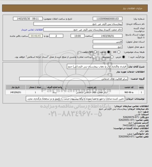 استعلام قرارداد واگذاری ایاب و ذهاب بیمارستان نبی اکرم (ص) خنج