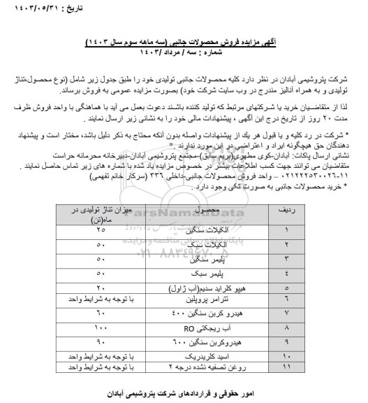 مزایده فروش محصولات جانبی... 