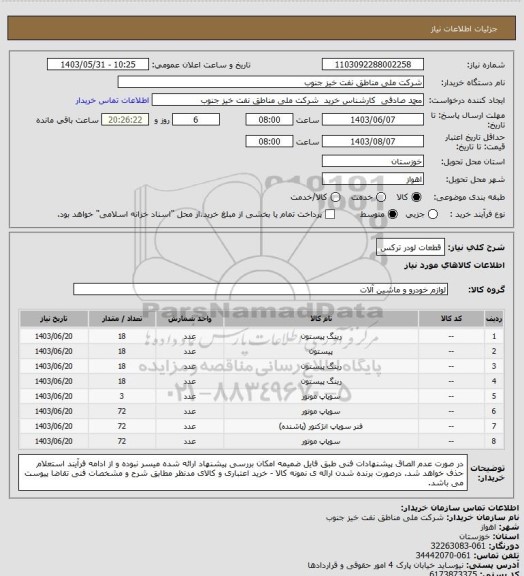 استعلام قطعات لودر ترکس