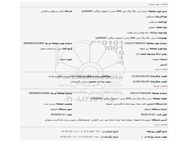 مزایده، شش دانگ پلاک ثبتی 2848 بخش 1 اصفهان بایگانی 9900687ج3