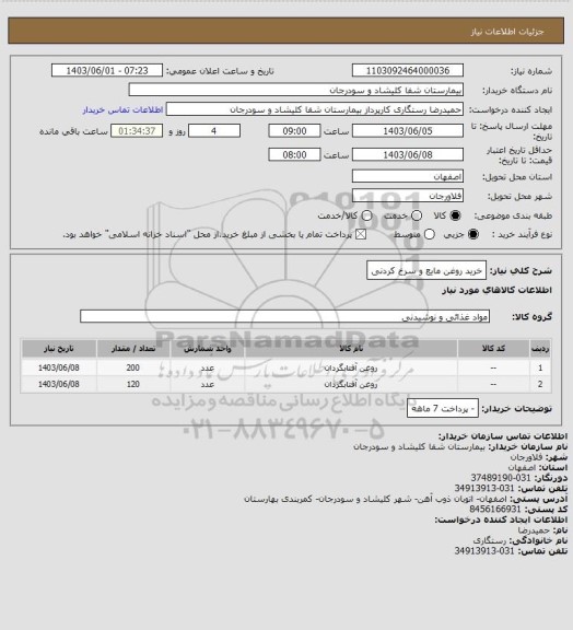 استعلام خرید روغن مایع و سرخ کردنی