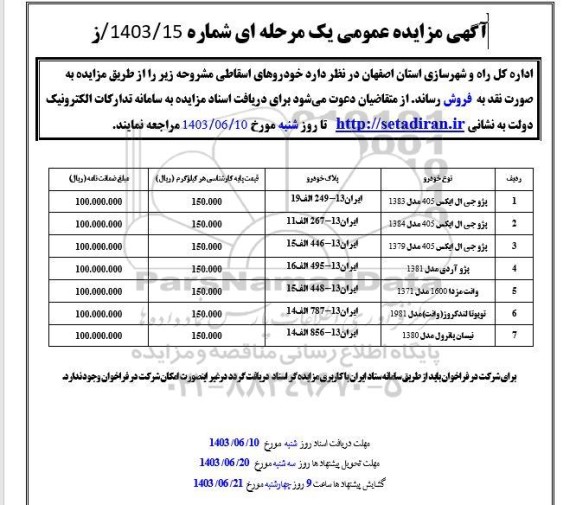 مزایده فروش خودروهای اسقاطی