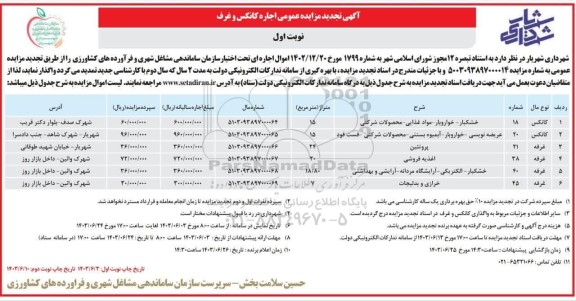 مزایده اجاره کانکس و غرفه تجدید