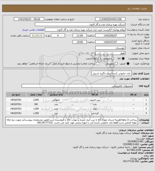 استعلام نازل خاموش کننده/میلاب/گیره اشپیل