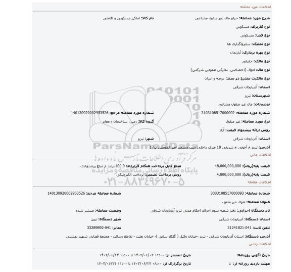 مزایده، مال غیر منقول مشاعی