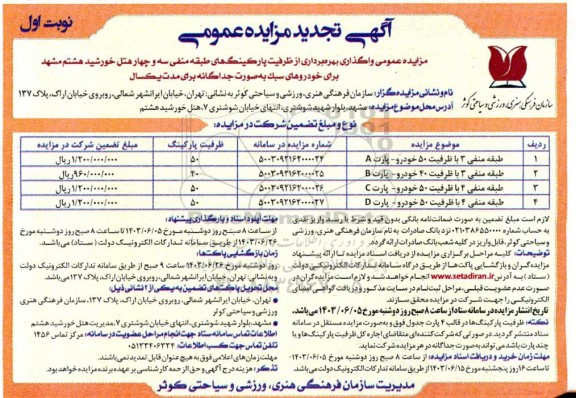 مزایده واگذاری بهره برداری از ظرفیت پارکینگ های  تجدید 