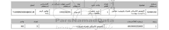 استعلام اکچویتور الکتریکی همراه پاوریونیت مطابق با لیست پیوست