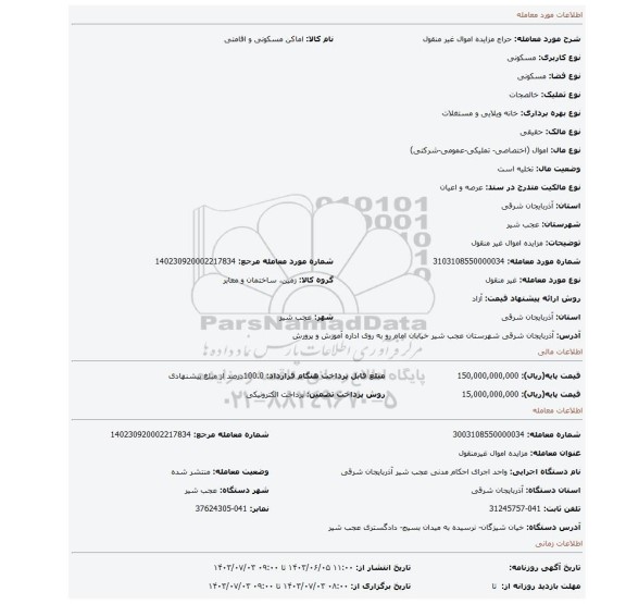 مزایده، مزایده اموال غیر منقول